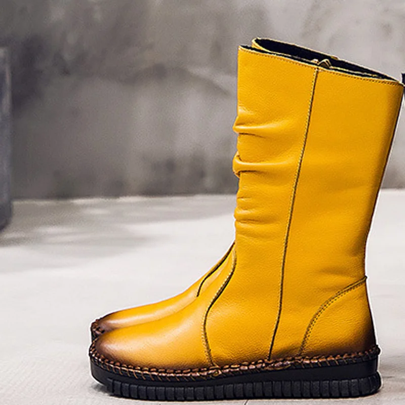 New Fashion Women Boots Genuine Leather Winter Flat Boots Women Handmade Cow Leather Shoes Woman botines mujer 2025 WSH3437 image 3