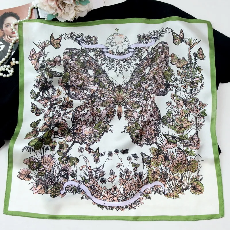 

Mulberry Silk Scarf Luxury Brand Small Bandanas Shawls Hijab Scarves for Ladies Foulard Femme Lover Mother Gift 53CM