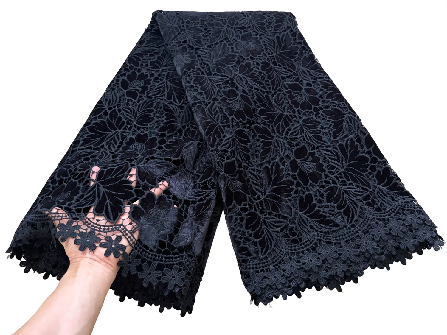 Wholesale Pure Color African Velvet Lace Fabric 5 Yards High Quality Luxury Flocking Embroidery Nigerian Party Dress Fabric 2026
