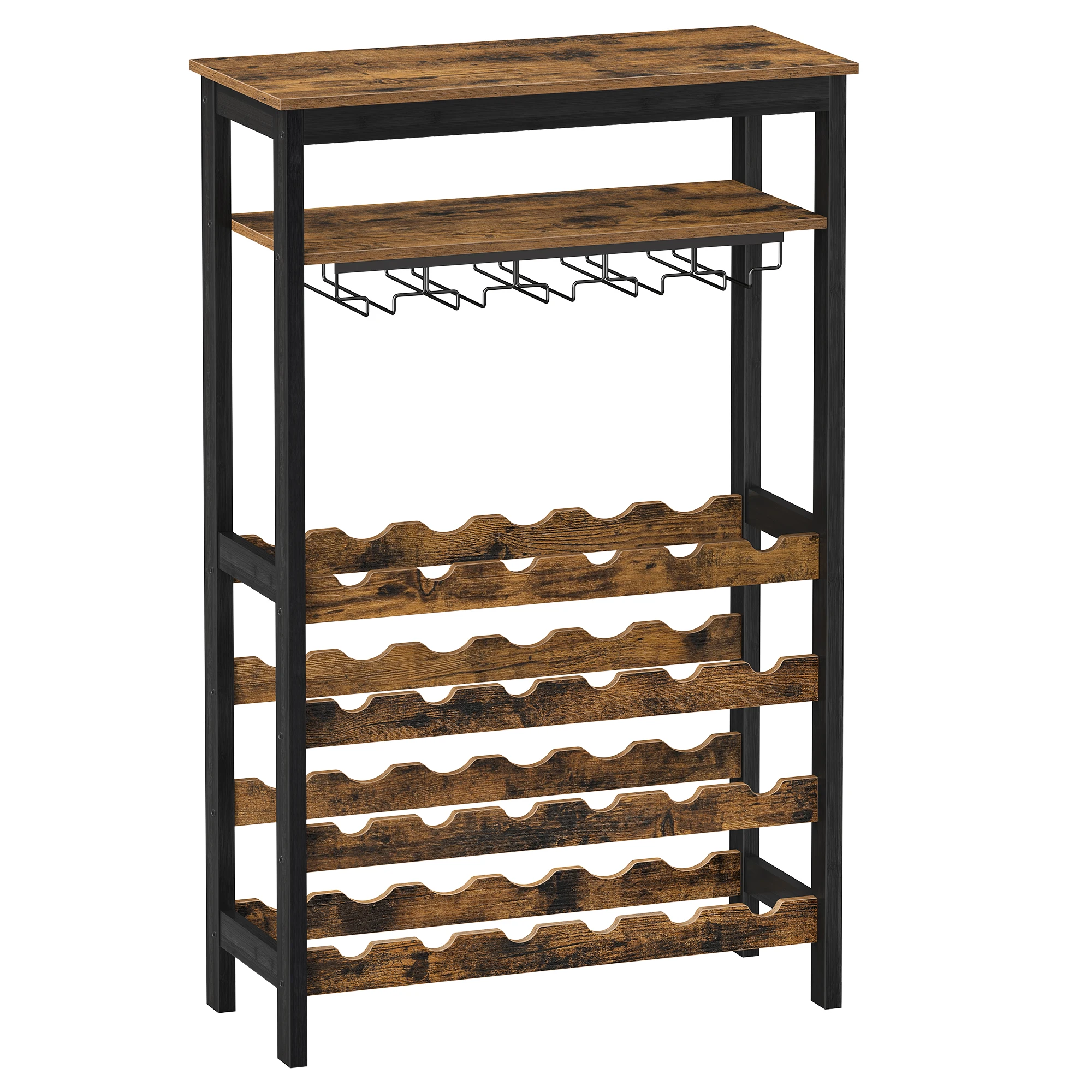 

Wholesale 2 In 1 Wine Rack With Glass Holder Free Standing Rustic Farmhouse Bamboo Wine Racks