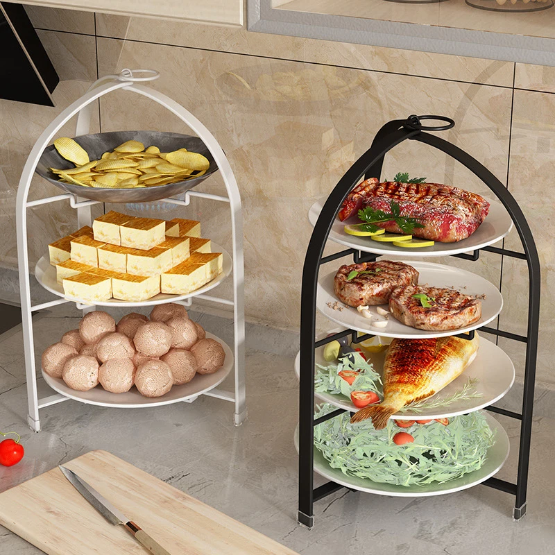 3 or 4 Layer Kitchen Side Dish Storage Rack Foldable No Punching Required Multifunction Vegetable Preparation Plate Hanging Wall