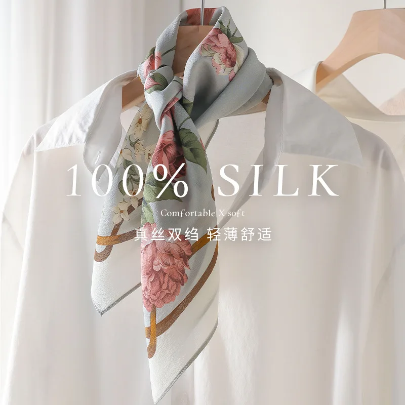 

100% Silk Scarf Women Luxury High Quality Square Fashion Print Hair Neckerchief Lady Shawl Wraps Hijab Bandana elegant Scarves