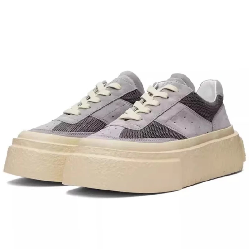 Europe Soft Rubber Thick Soled Height Increasing Board Shoes for Men's Genuine Leather Breathable Casual Sports White Shoes Male