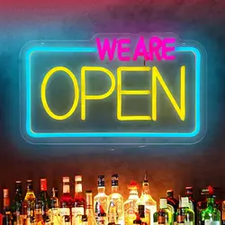 We Are Open Neon Sign LED Neon Light Dimmable Light Up Sign for Window Door Bar Store Coffee Restaurant Hotel Wall Decor