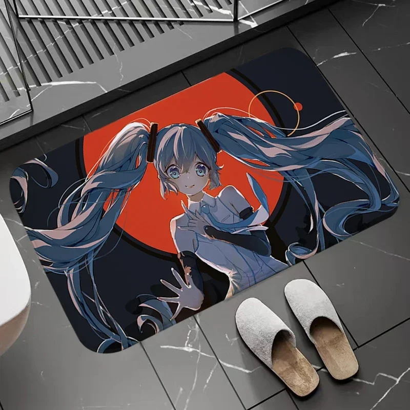 H-Hatsunes Miku Bathroom Door Mat Anti-Slip Living Room Carpets Balcony Entrance Doormat Welcome Non-Slip Area Rugs Hallway Mat