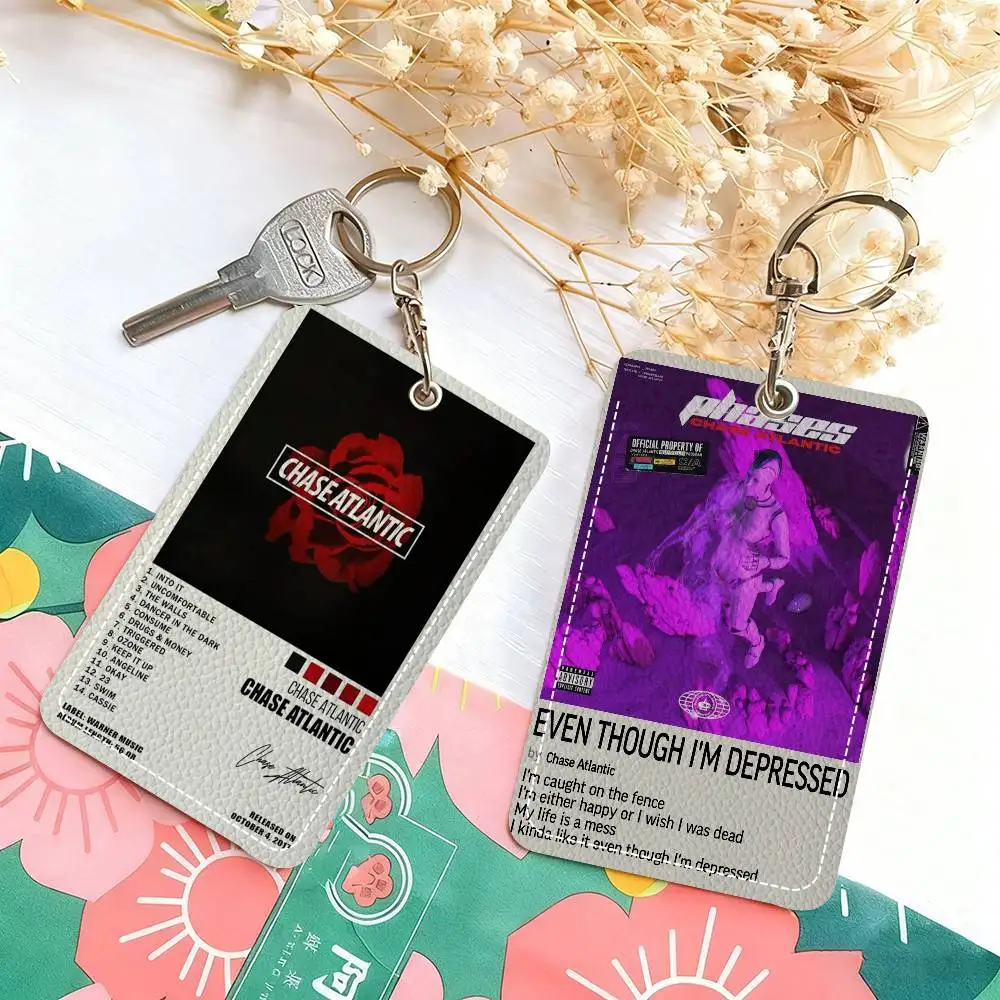 

Обложка альбома Pop Rapper C-Chase Band Atlantic, классический кожаный рукав для карт, компактный кошелек для удостоверения личности для мужчин и женщин на дороге