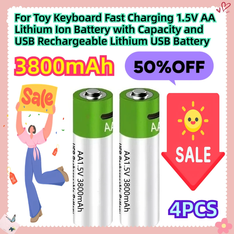 

For Toy Keyboard Fast Charging 1.5V AA Lithium Ion Battery with 3800mah Capacity and USB Rechargeable Lithium USB Battery