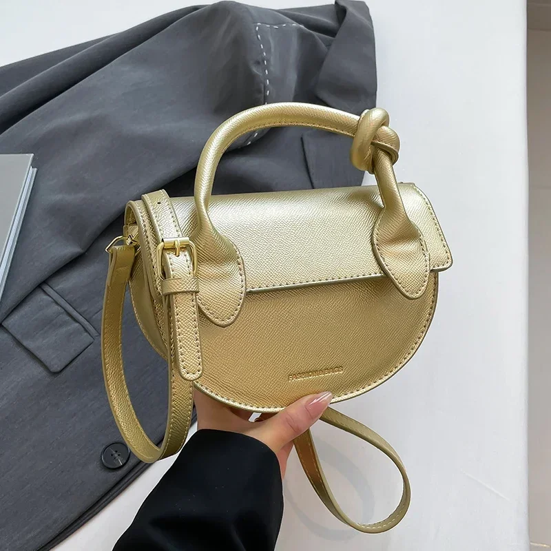 

Small Crossbody Bags For Women 2025 Luxury Brand Semicircle Saddle Bags Pu Leather Handbags Designer Ladies Shoulder Bags Silver