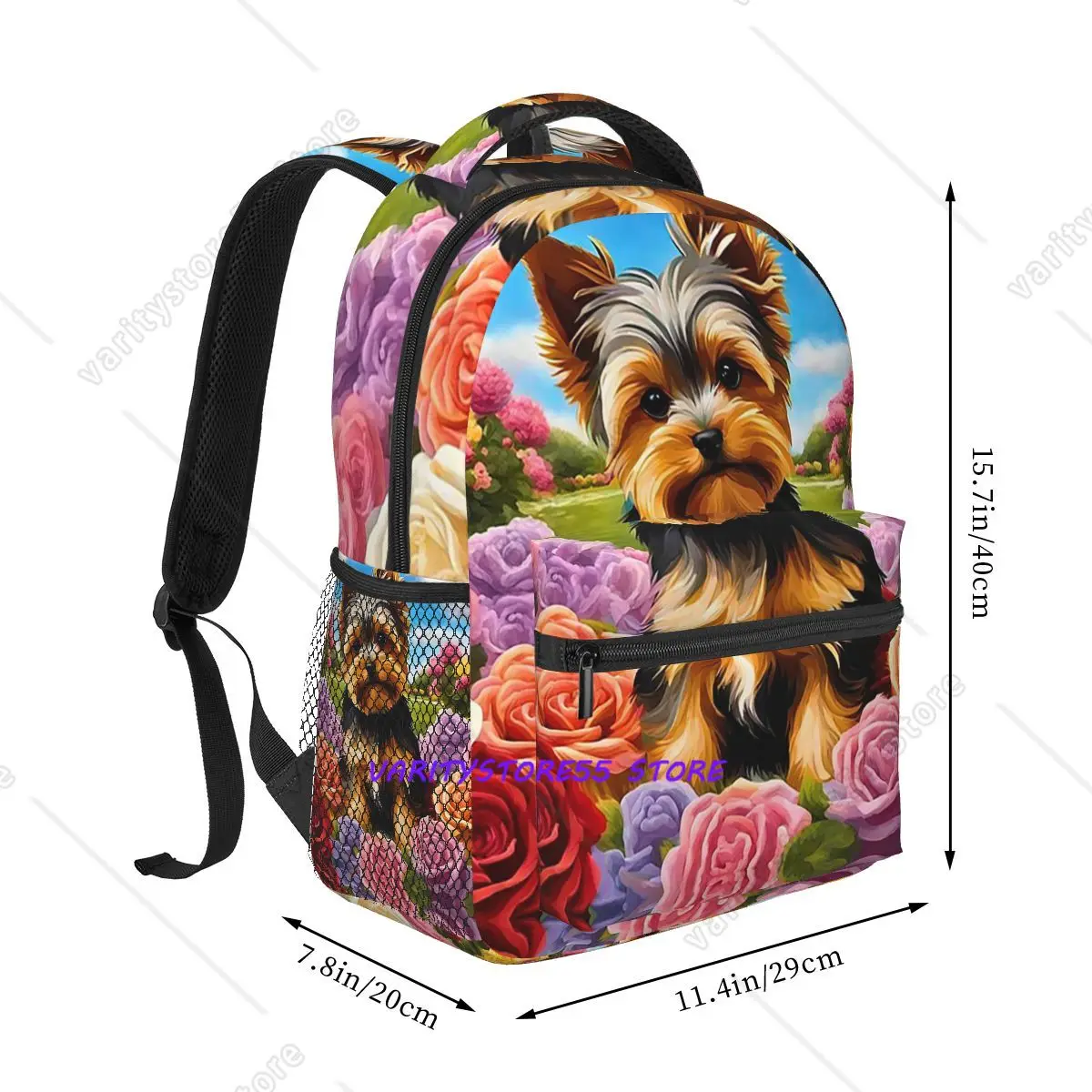 Yorkshire Terrier Puppy In New York Rose Garden Yorkie Dog Backpack Daypack Kids BookBag School Bag Shoulder Bags for Men Women