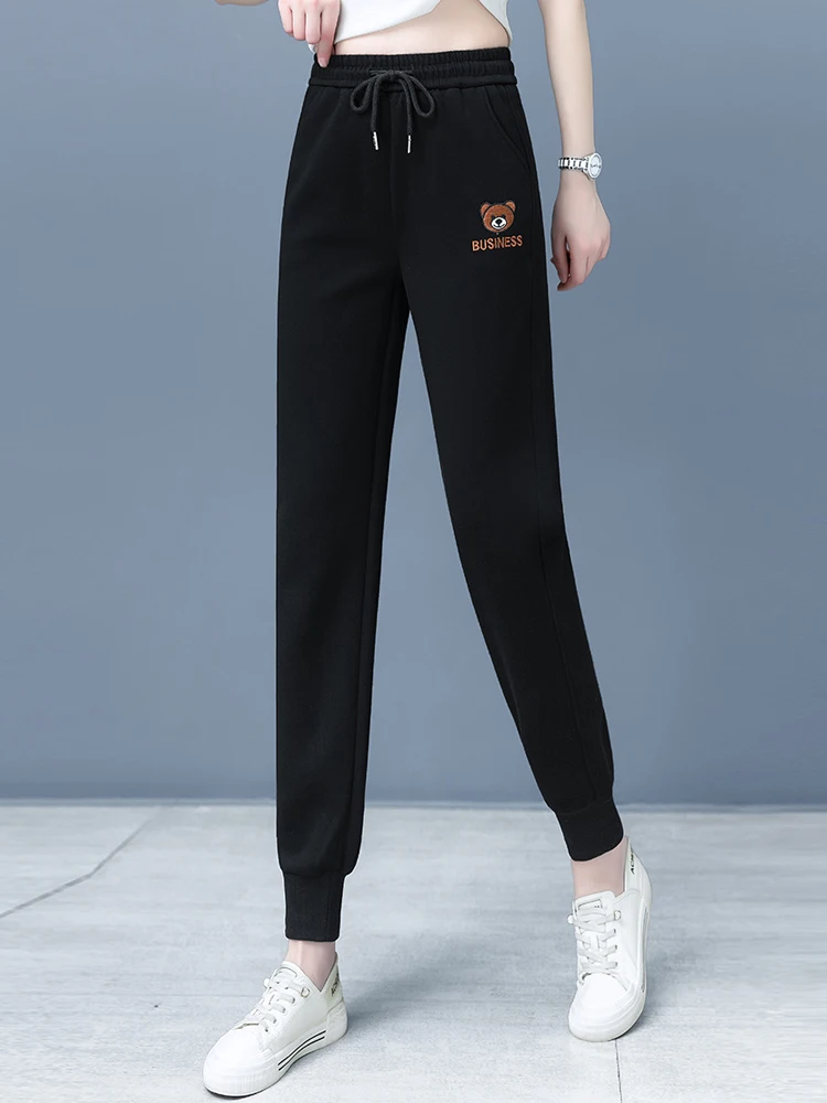 

Повседневные женские спортивные брюки в стиле Харадзюку, весна-осень, новинка, маленький размер, свободный крой, спортивные штаны с высокой талией и эластичным поясом