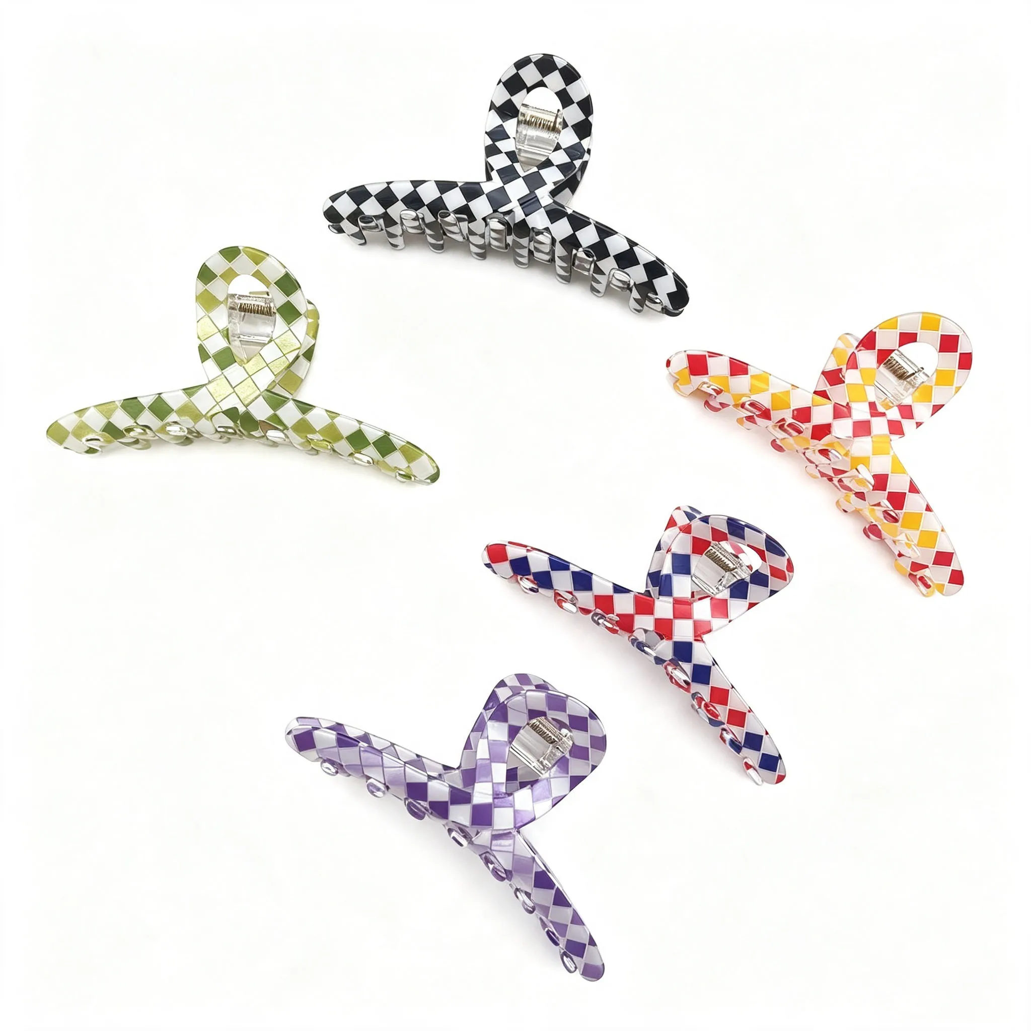1pc Vintage Women Girls Acrylic Checkered Hair Claw Shark Clip Geometric Grid Headband Hair Hairpins Fashion Hair Accessories