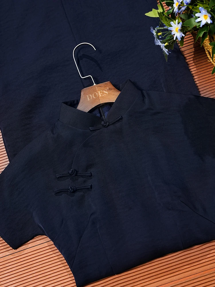 

Улучшенная версия Young Sle для офиса: простое китайское ретро-платье с коротким рукавом и низким разрезом