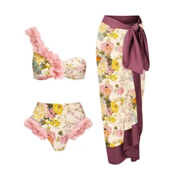 Bañador de una pieza con estampado Floral 3D para mujer, de estilo Retro traje de baño, falda de un hombro con tirantes, ropa de playa adelgazante, 2023