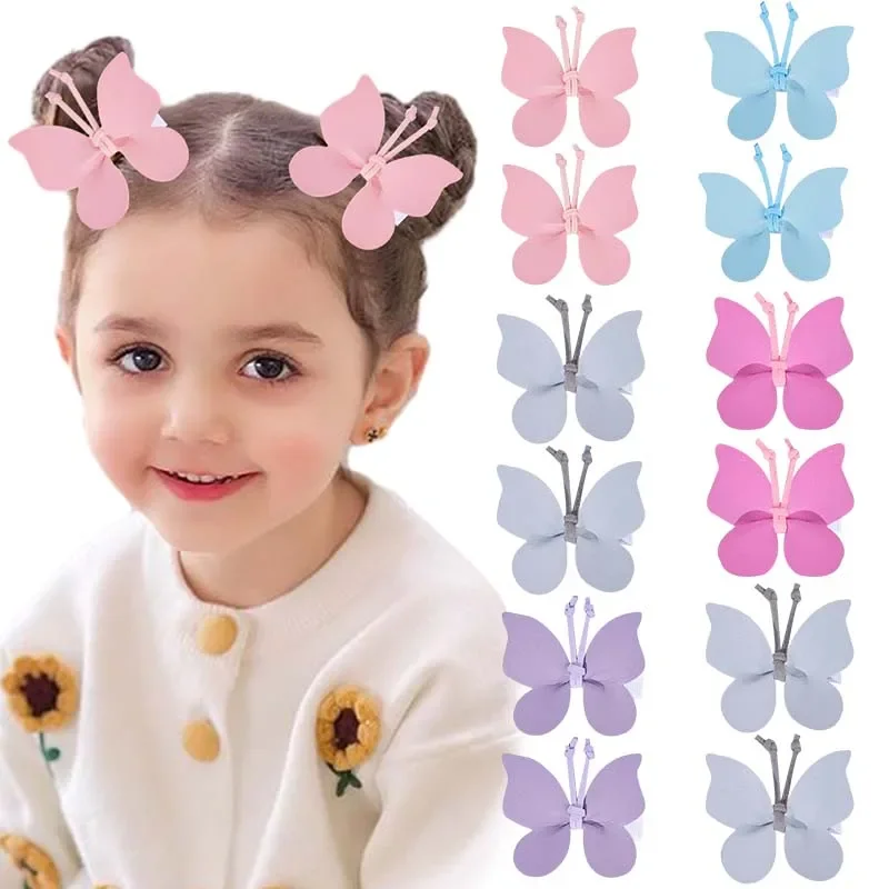 Oaoleer 10Pcs/lot PU Butterfly Hair Bow Clips For Baby Girls Solid Bow Hairpins Barrette Chirdren Headwear Kids Hair Accessories