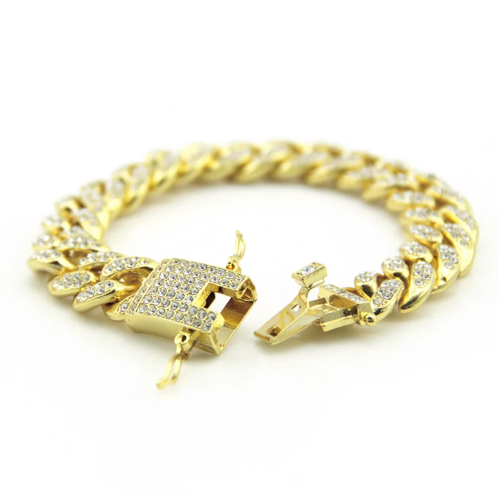 HNSP 12MM Lced Out Cuban Link Chain Bracelet For Men Hip Hop Accessory Jewelry