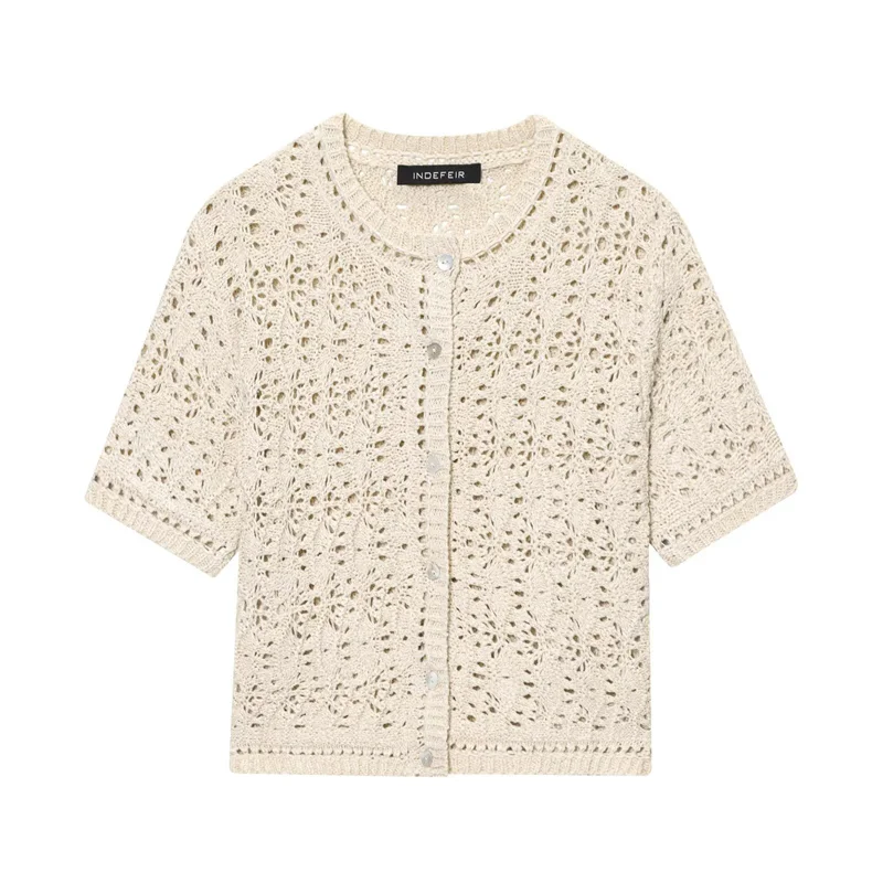 

2025 Women's New Jacket Summer White Short Sleeve Cut-out Knit Jacket Casual Fashion Personality Versatile