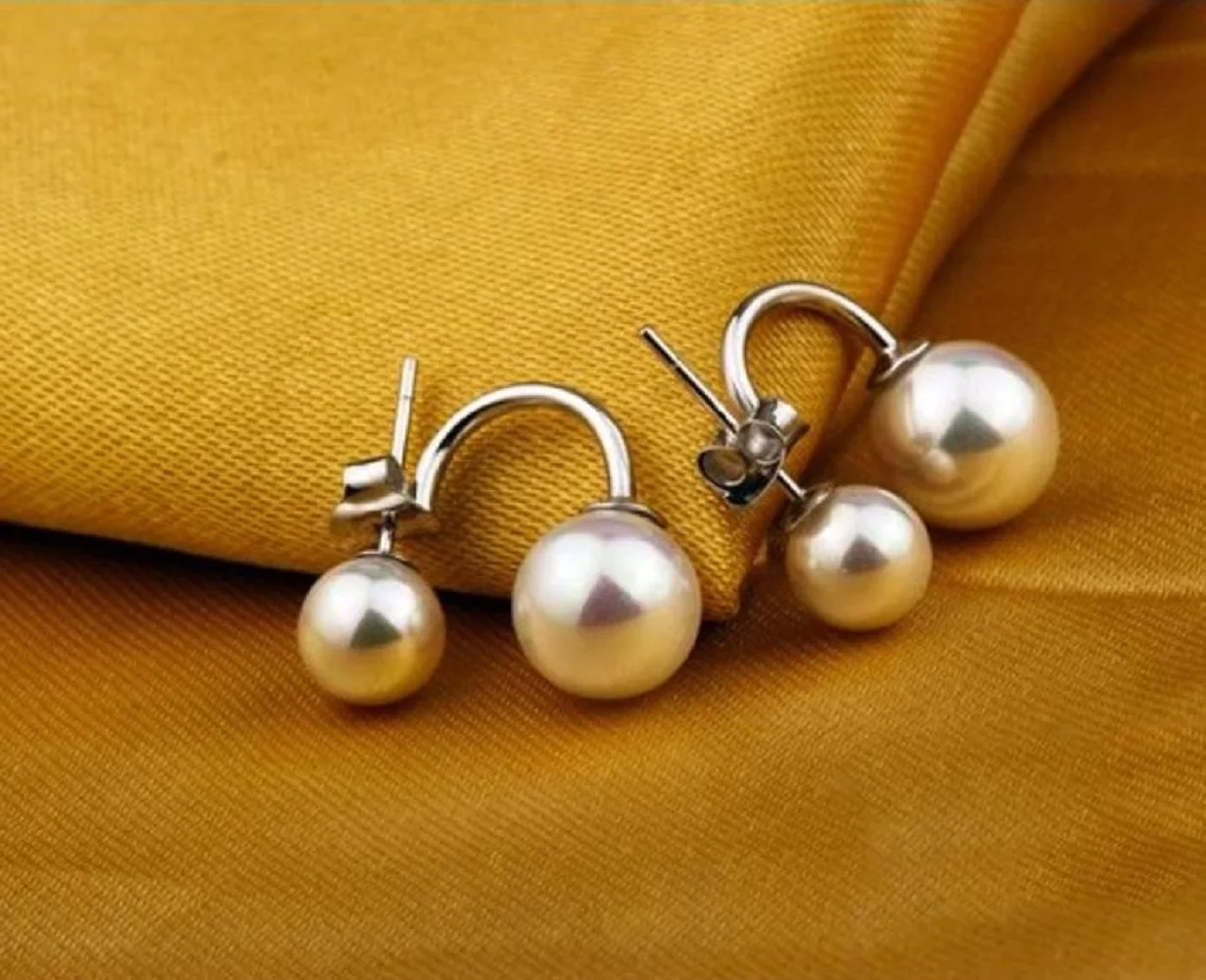 925 Sterling Silver AAA 6-7mm 8-9mm Natural South Sea pearl Exquisite Pearl Earrings