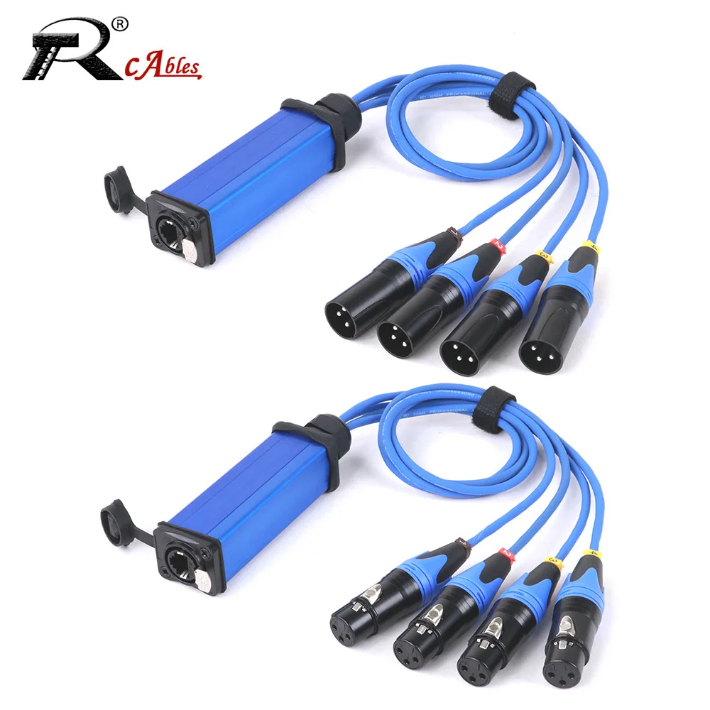 4 Channel 3Pin Multi Network XLR Cable Male Female to Single Ethercon-Over STP RJ45 Cat5/Cat6 Multi Network Receiver Extender