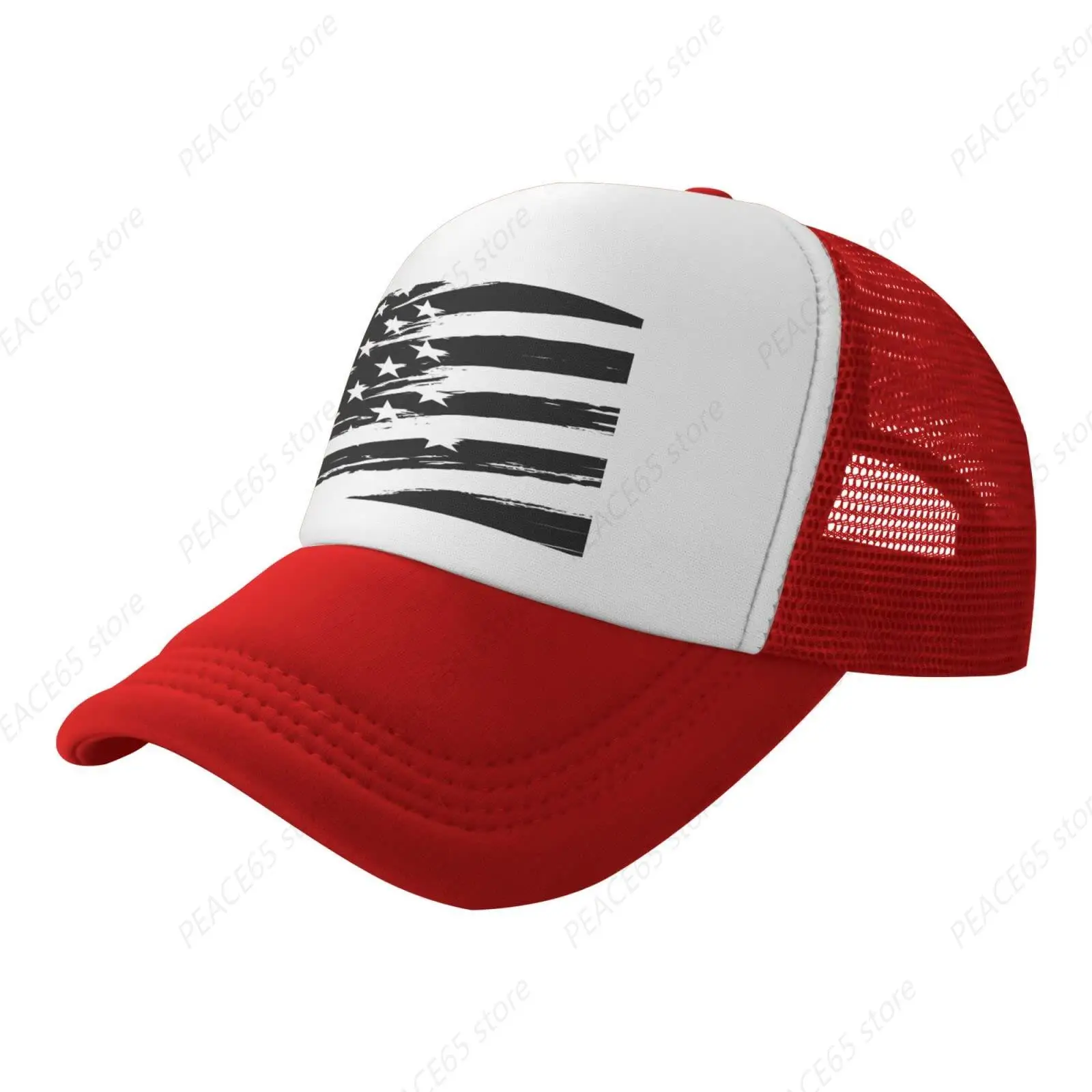 Mesh Dad Hat Adjustable Washed USA Flag Black White 2 Red Baseball Dad Cap for Women Men Unisex