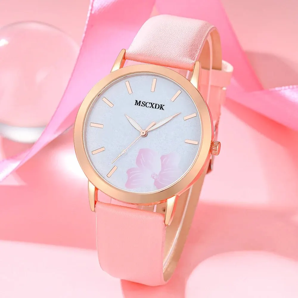 Fashion Pink Watch Glasses Set Women Casual Leather Belt Watches Simple Ladies Quartz Wristwatches Dress Clock Montre Femme