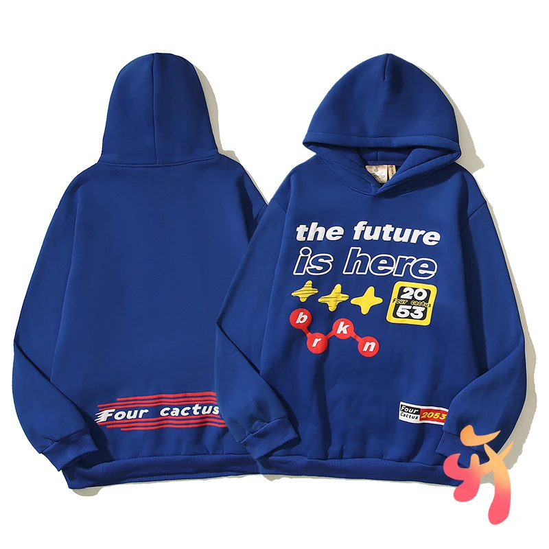 

New Blue Hiphop Street Fleece Broken Planet Hoodies Vintage Foam Print Hooded Sweatshirts Causal Men Women Clothes BP Hoodys