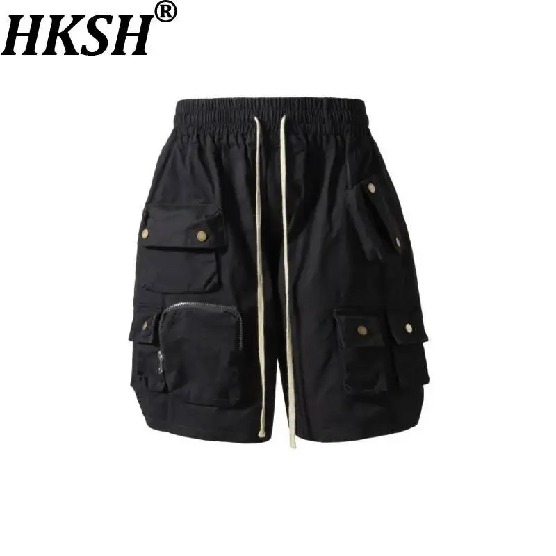HKSH High Street Spring Summer Men Tide Safari Style Nylon Elastic Waist Drawstring Functional Cargo Shorts Beach Pants HK25288
