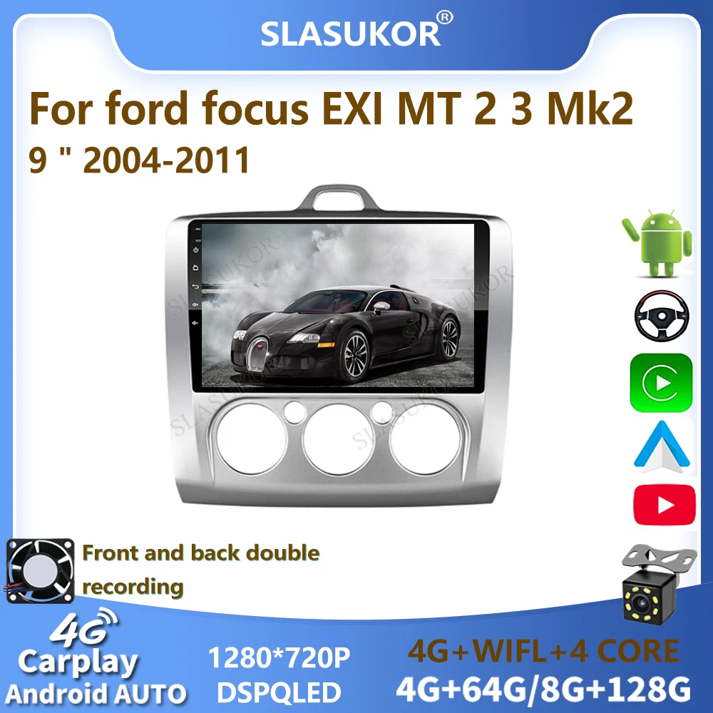 

Автомагнитола SLASUKOR для ford focus EXI MT 2 3 Mk2 2004 2005 2006 -2011 Android 11 Carplay, мультимедийный проигрыватель 2DIN, стерео, GPS