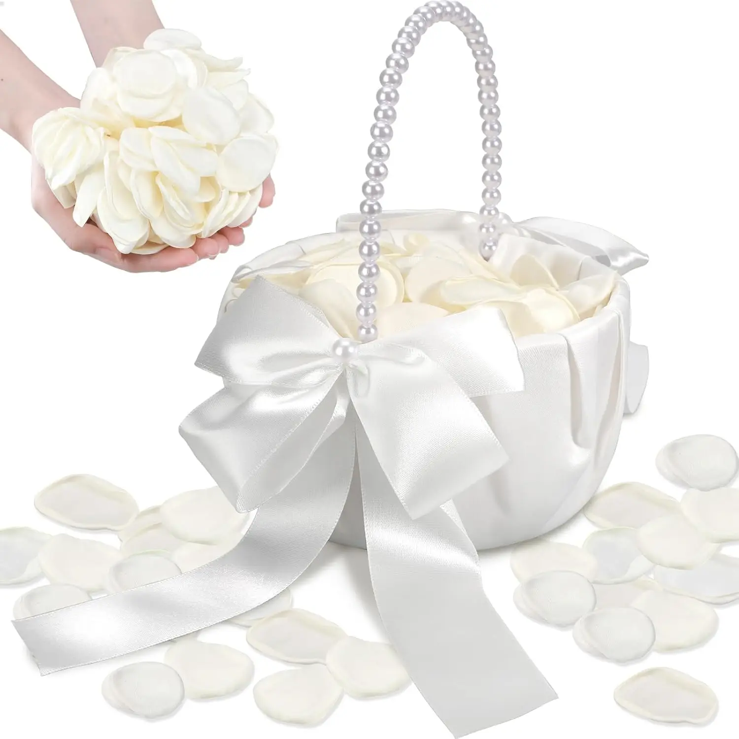 

Свадебные корзинки для девочек-цветочниц с жемчужной ручкой, корзинка для цветов для свадебной вечеринки