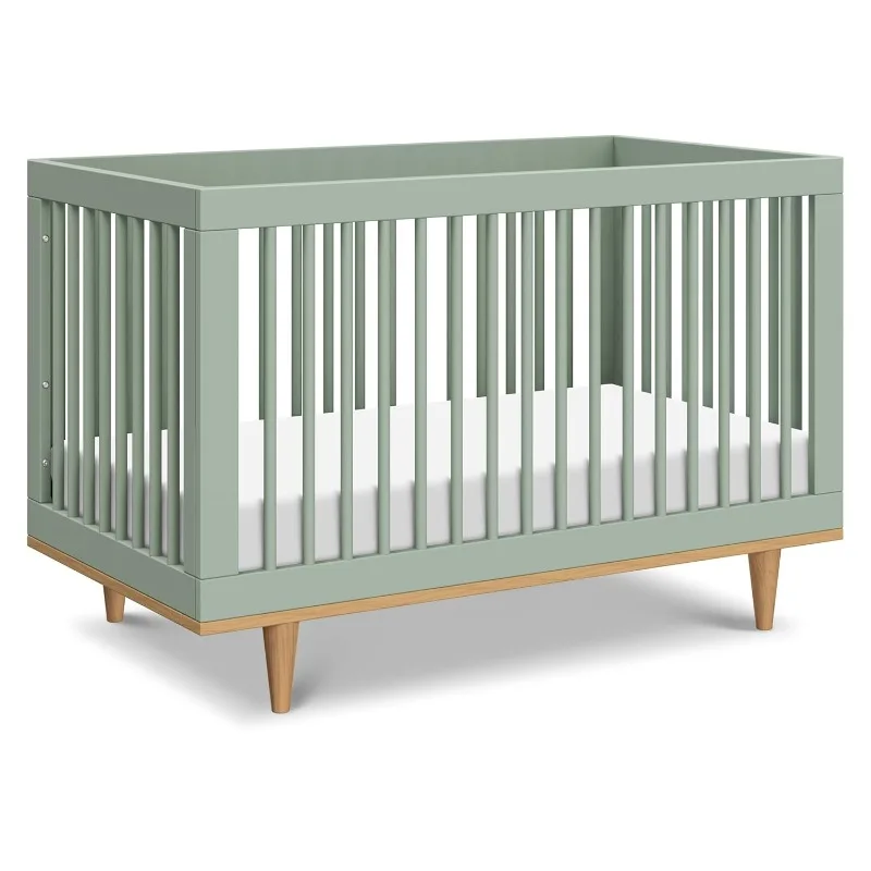 3-in-1 Convertible Crib in Light Sage and Honey, GREENGUARD Gold Certified