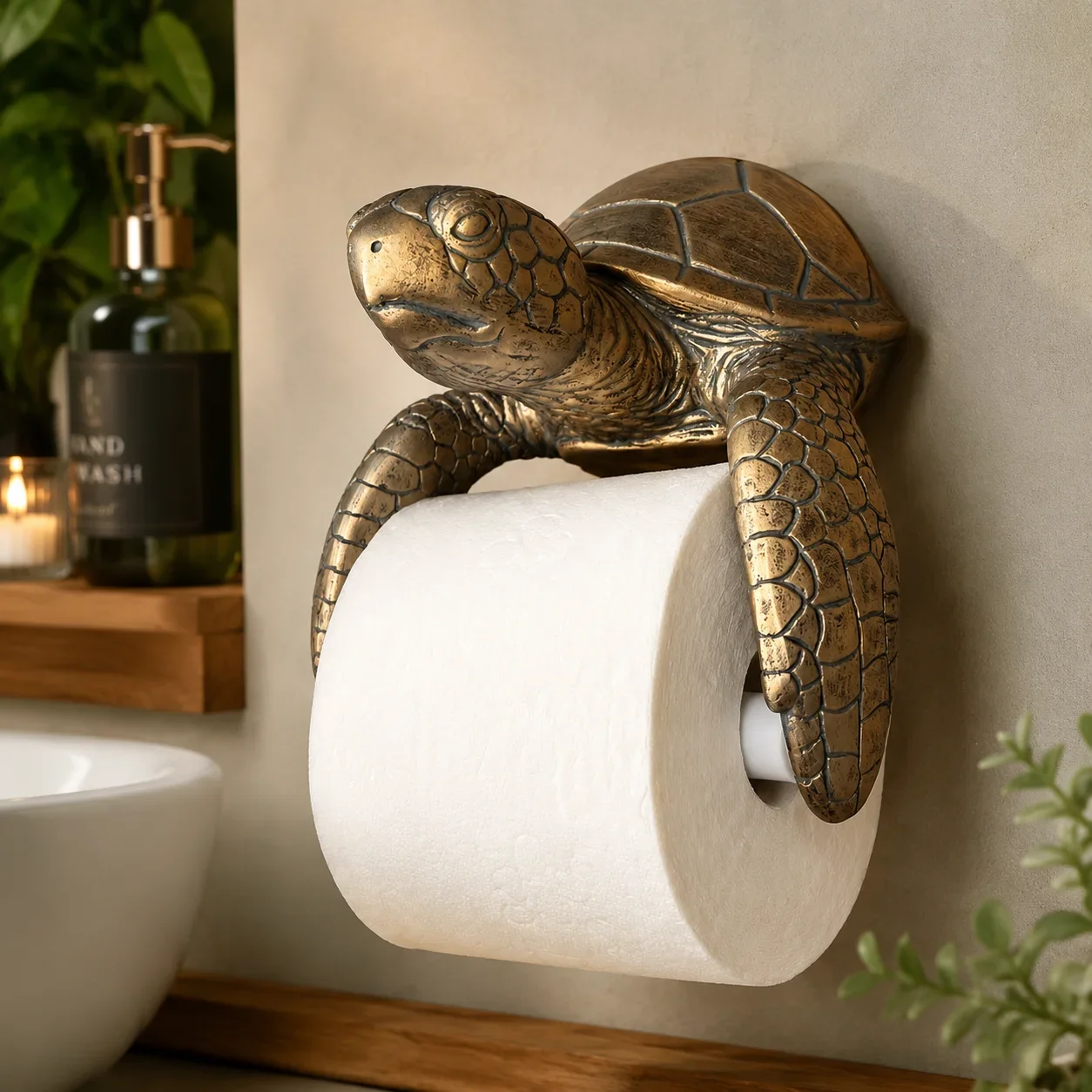 Gold Resin Turtle Wall Toilet Paper Holder Bathroom Tissue Rack Wall Mounted Hanging Home Decor Gift Rustic Cute