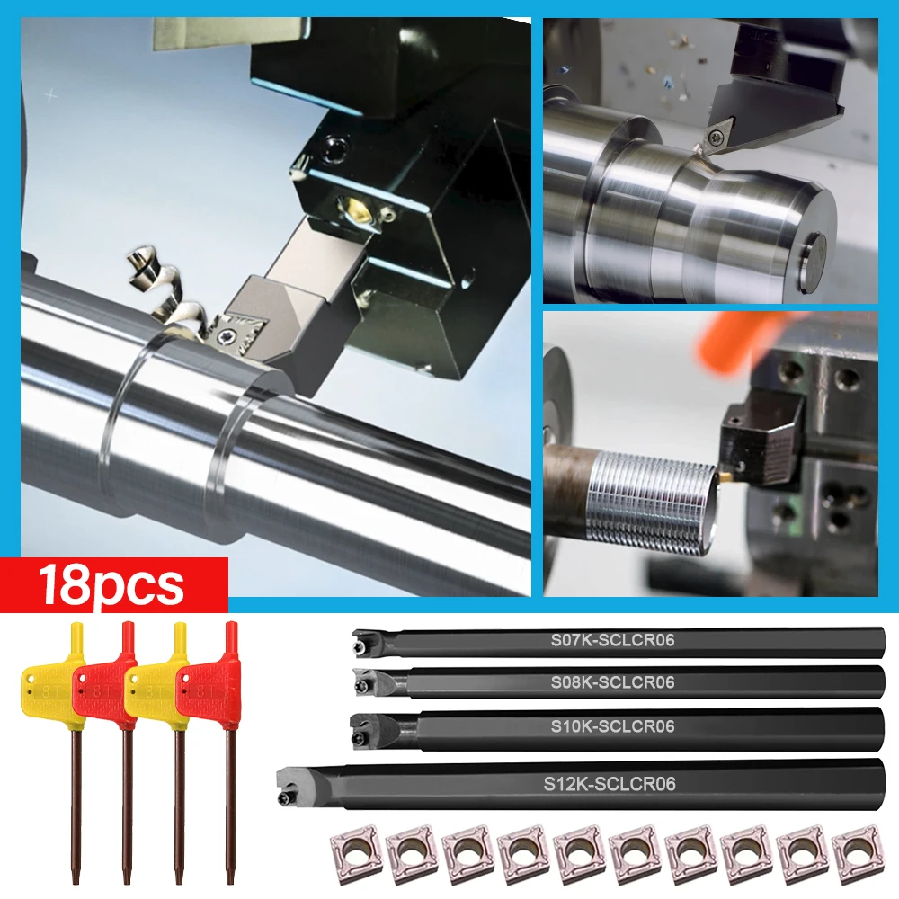 4 Set of 7/8/10/12mm SCLCR Lathe Boring Bar Turning Tool Holder +10Pcs CCMT 0602 Inserts Blades Machine Turning Tool Holder Set
