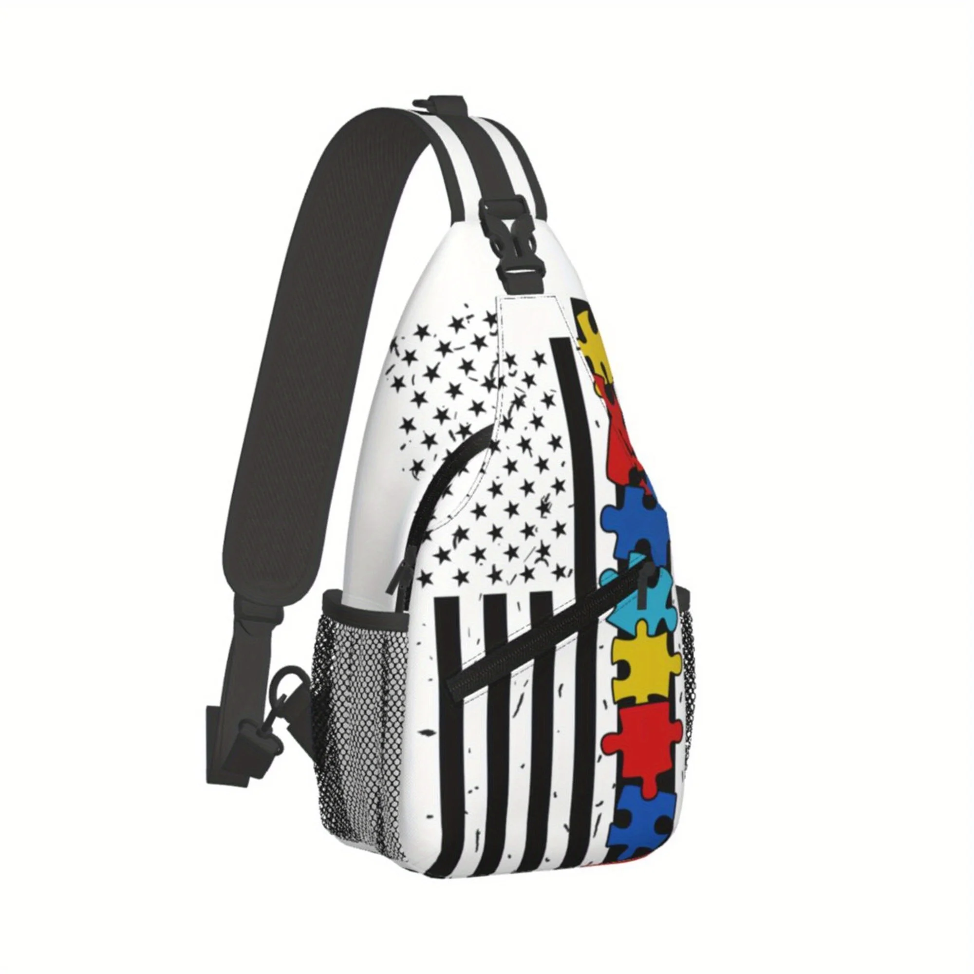 American Flag And Autism Leisure Chest Bag Crossbody Bag Fashionable And Durable Casual Versatile Chest Bags