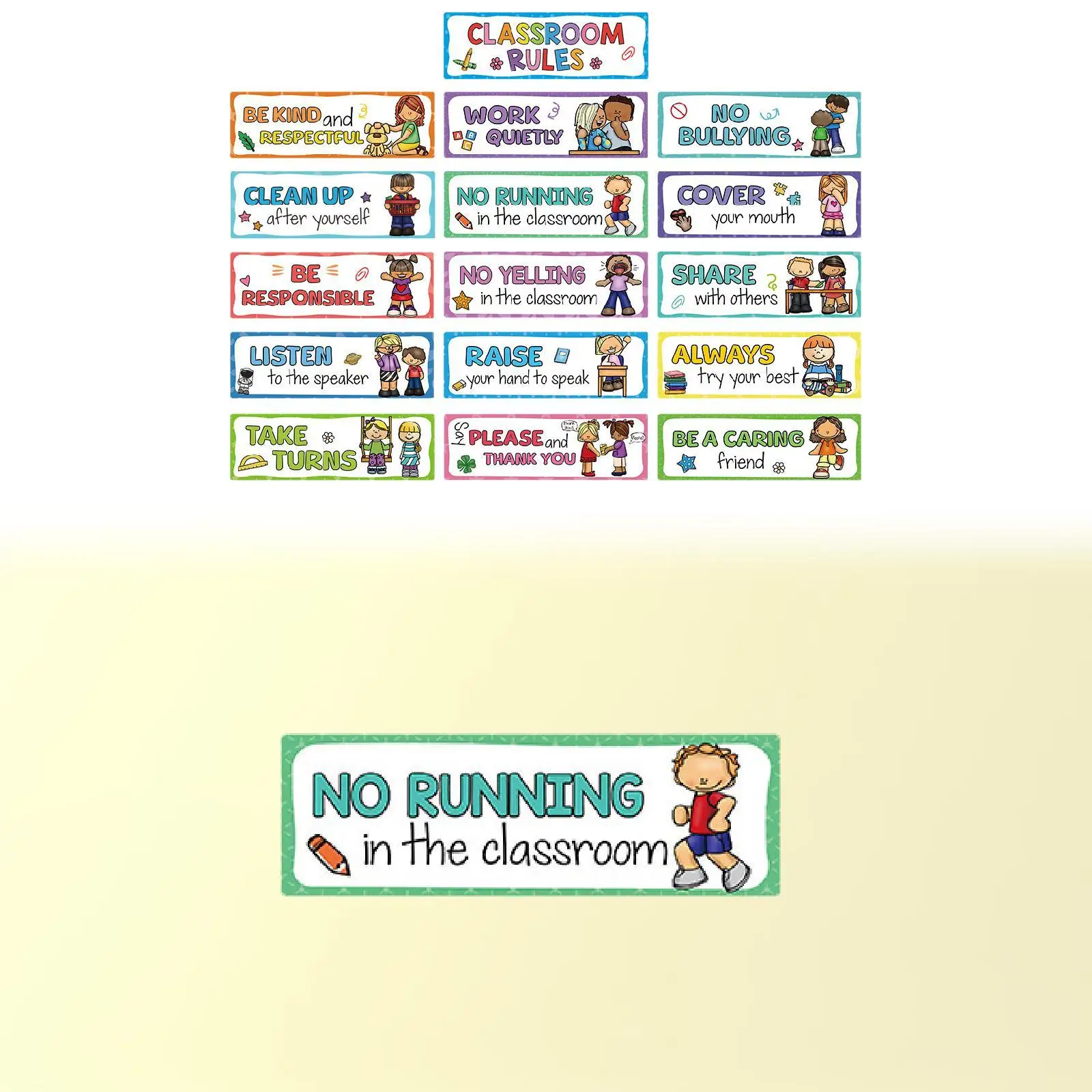 16x Set di poster educativi con regole per l'aula Grafici di buone abitudini e manichini per l'apprendimento della scuola elementare, decorazioni per la casa dell'asilo