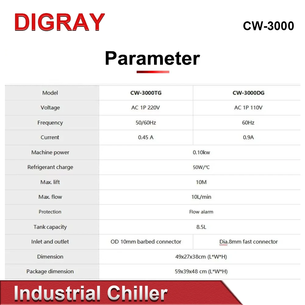مبرد المياه DIY S & A-الصناعي لآلة قطع نقش CO2 ، 40 واط ، 50 واط ، 60 واط ، 80 واط ، أنبوب ليزر DG110V ، TG220V ، CW3000