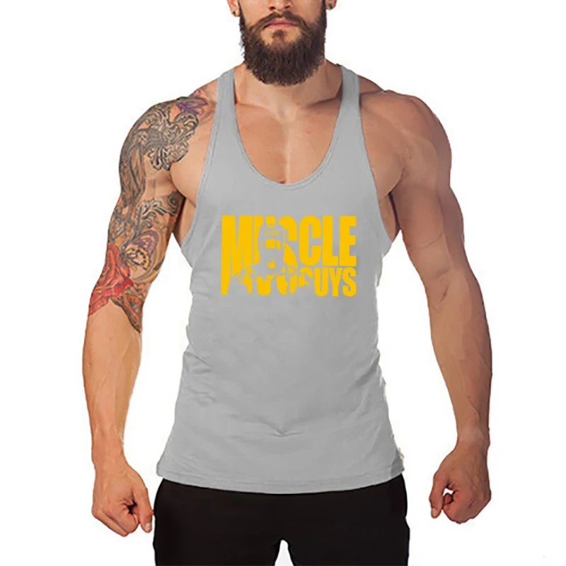 Summer Muscleguys Brand Cotton Summer Casual Men Tank Top Slim Fit Workout Vest Fitness Cotton sleeveless Stringer