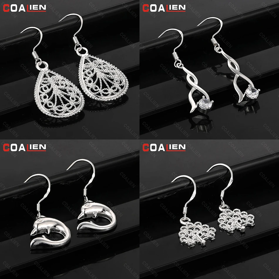 

COALIEN 925 Sterling Silver Geometric Zirconia Earrings Classic Cute Women's Banquet Party Jewelry