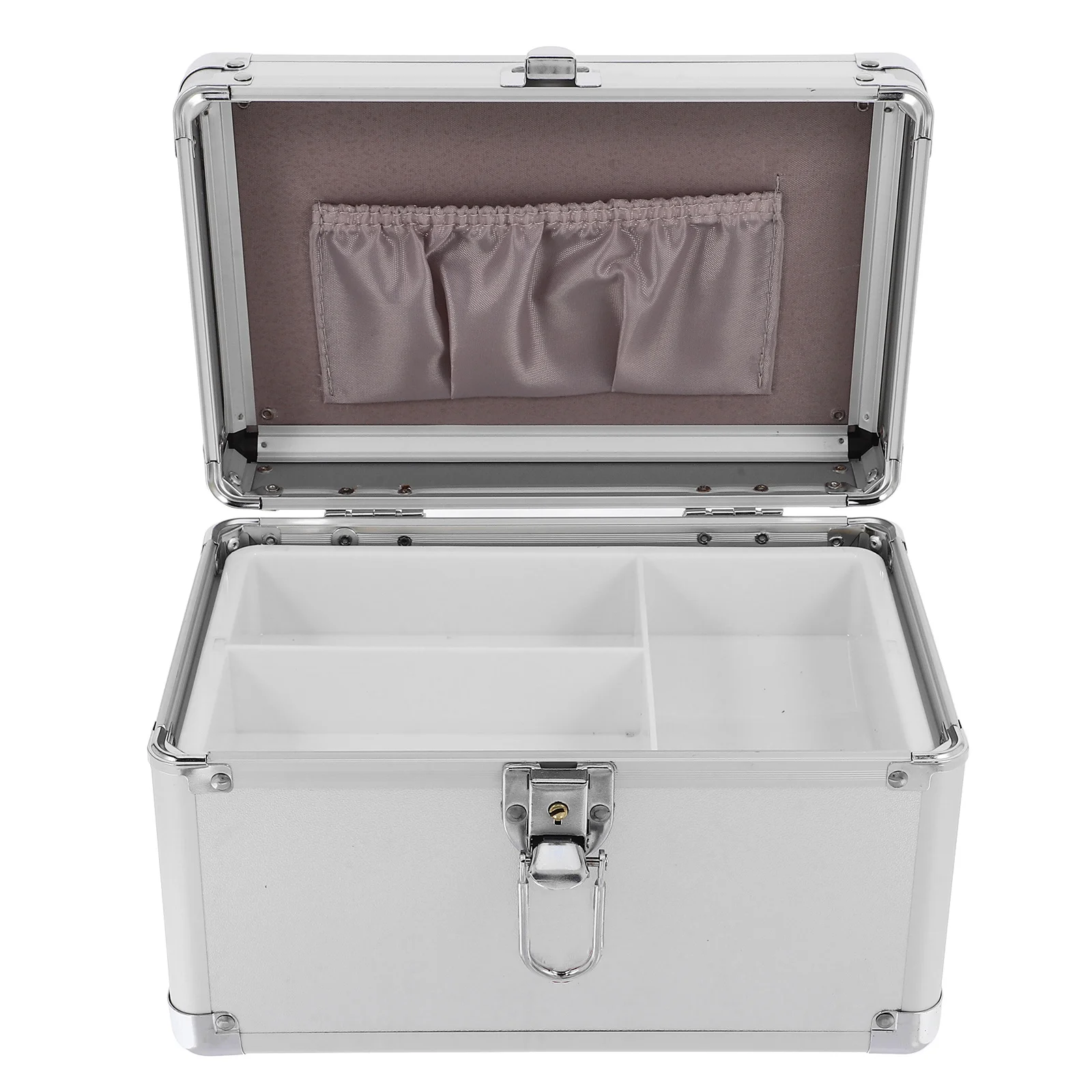 صندوق دواء محمول من سبائك الألومنيوم بطبقة مزدوجة للتخزين حقيبة حمل بمقبض سعة كبيرة منظم أدوية للمنزل في الهواء الطلق