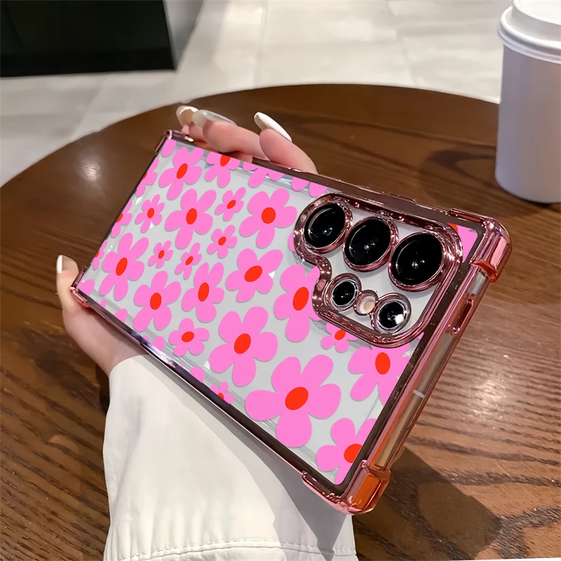 Transparent Silicone Phone Case For Samsung Galaxy S26 Ultra S25 FE Edge S24 Plus Drop Resistant Plain Daisies Flower Cases Capa