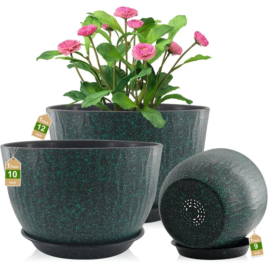 

12 10 9 Inch Planter Pots 3Pack Large Flower Pots for Indoor Outdoor Garden Plants Big Plant Pots with Multi Mesh Drainage Hole