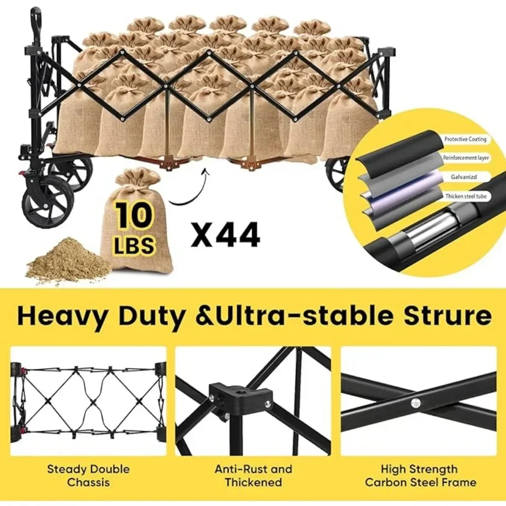 Gerobak Berkemah 48''L Gerobak Diperpanjang Dapat Dilipat dengan Kapasitas Berat 440lbs Gerobak Troli Berkemah Perlengkapan Berkebun Tangan