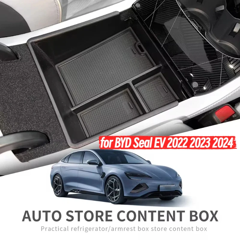 

for BYD Seal EV 2022-2024 Center Console Armrest Storage Box Central Tray Organizer Accessories Tidying Black