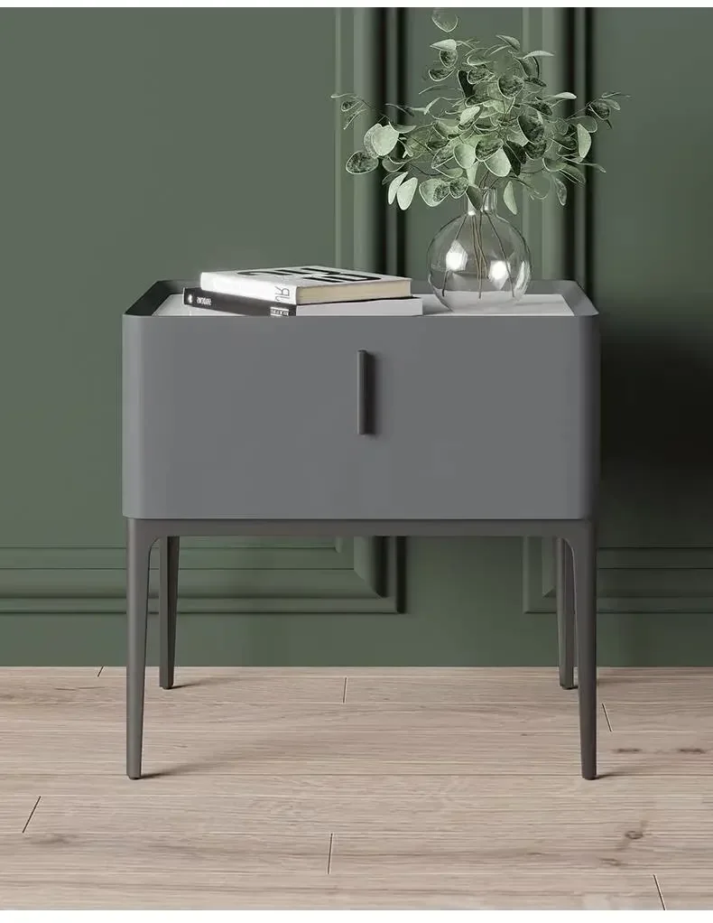 

Small Bedside Table Luxury Stone Plate Italian Storage Solid Wood Simple Light Modern Simple Bedroom Locker