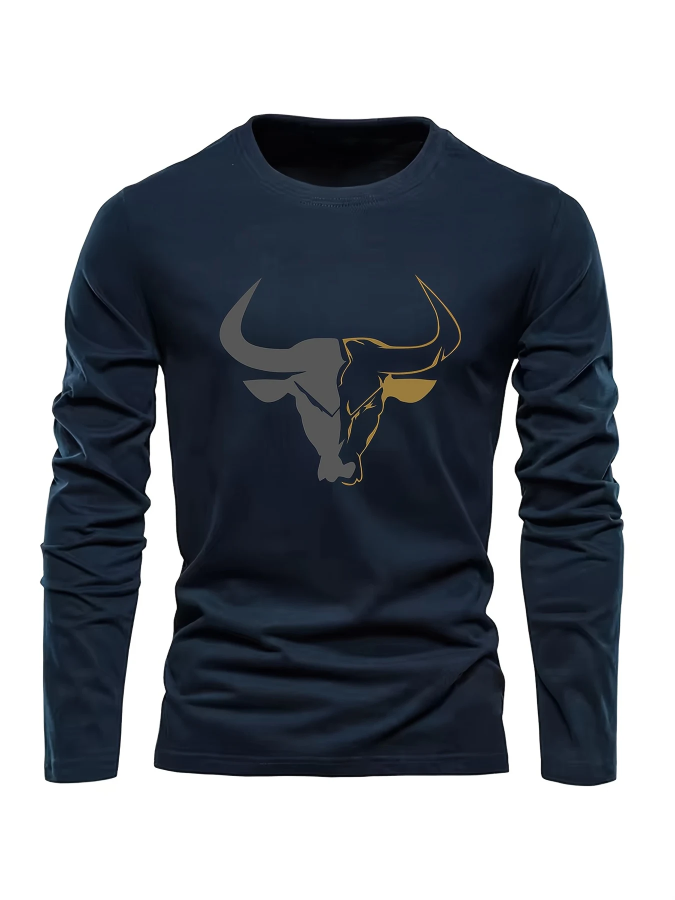 

Bull Pattern Printed Casual Men's T-Shirt Loose Fit Plus Size Long Sleeve Round Neck Tees Fashion Outdoor Comfortable Sports Top