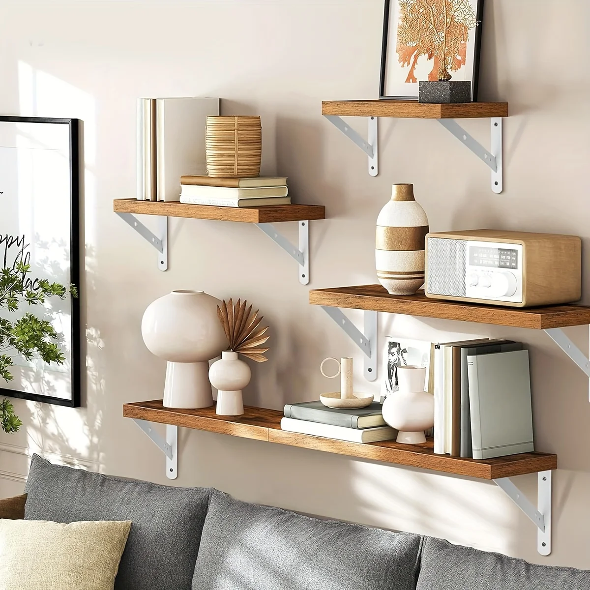 15.75x9.65 inch 2 Pcs Heavy Duty Shelf Brackets , Floating Shelves White Triangle Shelf Brackets, 90 Degree Angle Wall Mounted