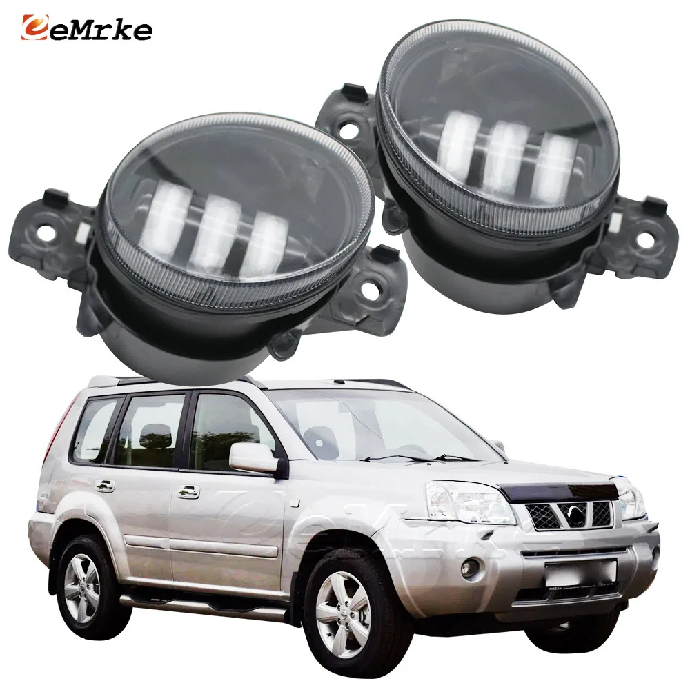 Led Fog Lamp Assembly Headlights w/ Lens DRL for Nissan X-trail T30 2004-2007 Post-facelift 20W 12V H11 White and Yellow Lights