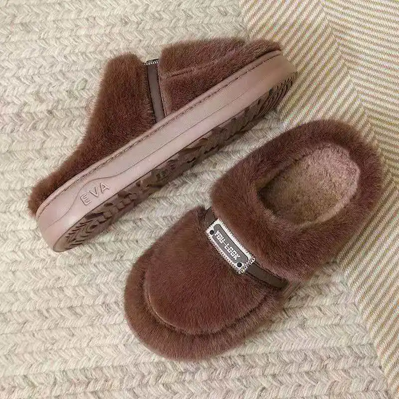 2026 Men's fleece-lined cotton slippers warm lightweight slip-resistant comfortable casual thick-soled cotton shoes