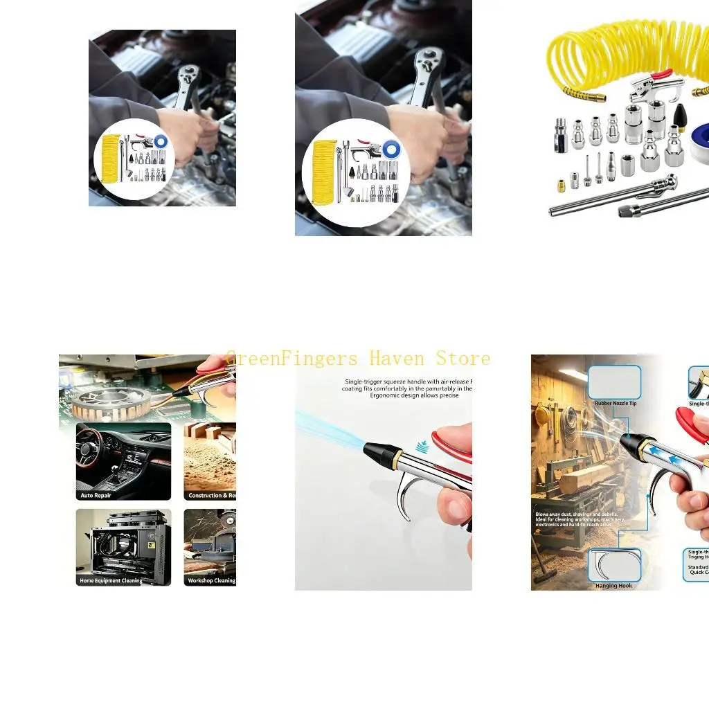 F68D Air Line Accessory Set, 20 Piece with Blow Nozzle, Coiled Hose, Tire Pressure Pieces and Cleaning Parts for Garage