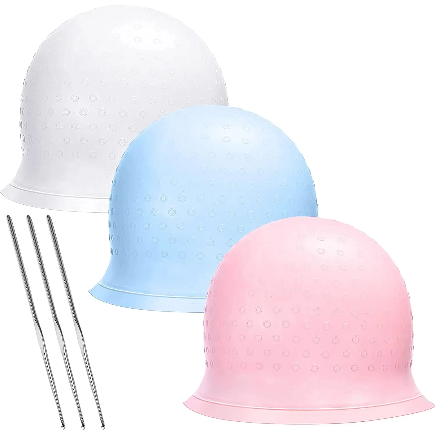 

2pcs/set Silicone Hair Coloring Cap Hook Needle Pink Professional Dyeing Tool Highlight Dyeing Frosting Dyeing Hats Barber Hair