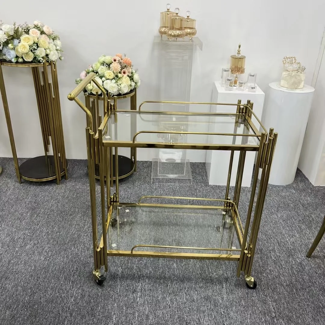 Restaurant Catering Stainless Steel Hotel Trolley Cart 2 Tier Food Service Cart with Wheels Mobile Food Beverage Trolley