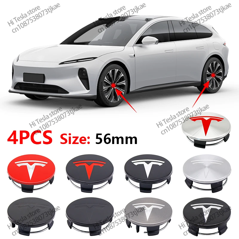 56mm 4 Piece Wheel Tire Center Cap Logo for Tesla Original Hub Caps Model3 Model Y Model S X High Quality Auto Accessories